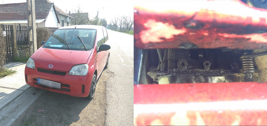 a motorblokk oldala ki van törve.